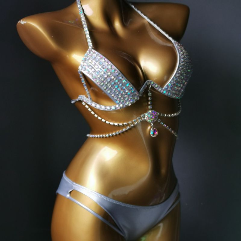 Muschibitch Strass Bikini Damen mit Hard Cup & Tassel Glam Set