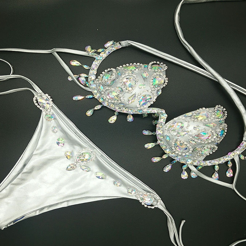 Muschibitch Crystal Luxe Bikini – Damen Strass Bikini Set mit Tropfenanhängern