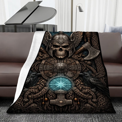 Gothicbro Keltische Flanelldecke Walhalla-Wächter mit nordischen Kriegerschädel und Thorshammer