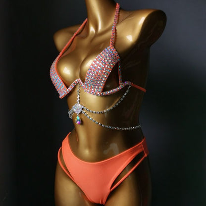 Muschibitch Strass Bikini Damen mit Hard Cup & Tassel Glam Set