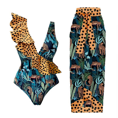 Muschibitch Luxus Designer Badeanzug mit Rock Jungle Dots