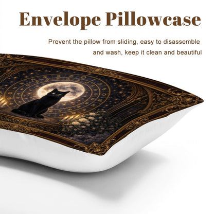 Gothic Queen Bettwäsche 3-teilig schwarze Katze, Queen Comforter Set mit Mond und Symbolkreis
