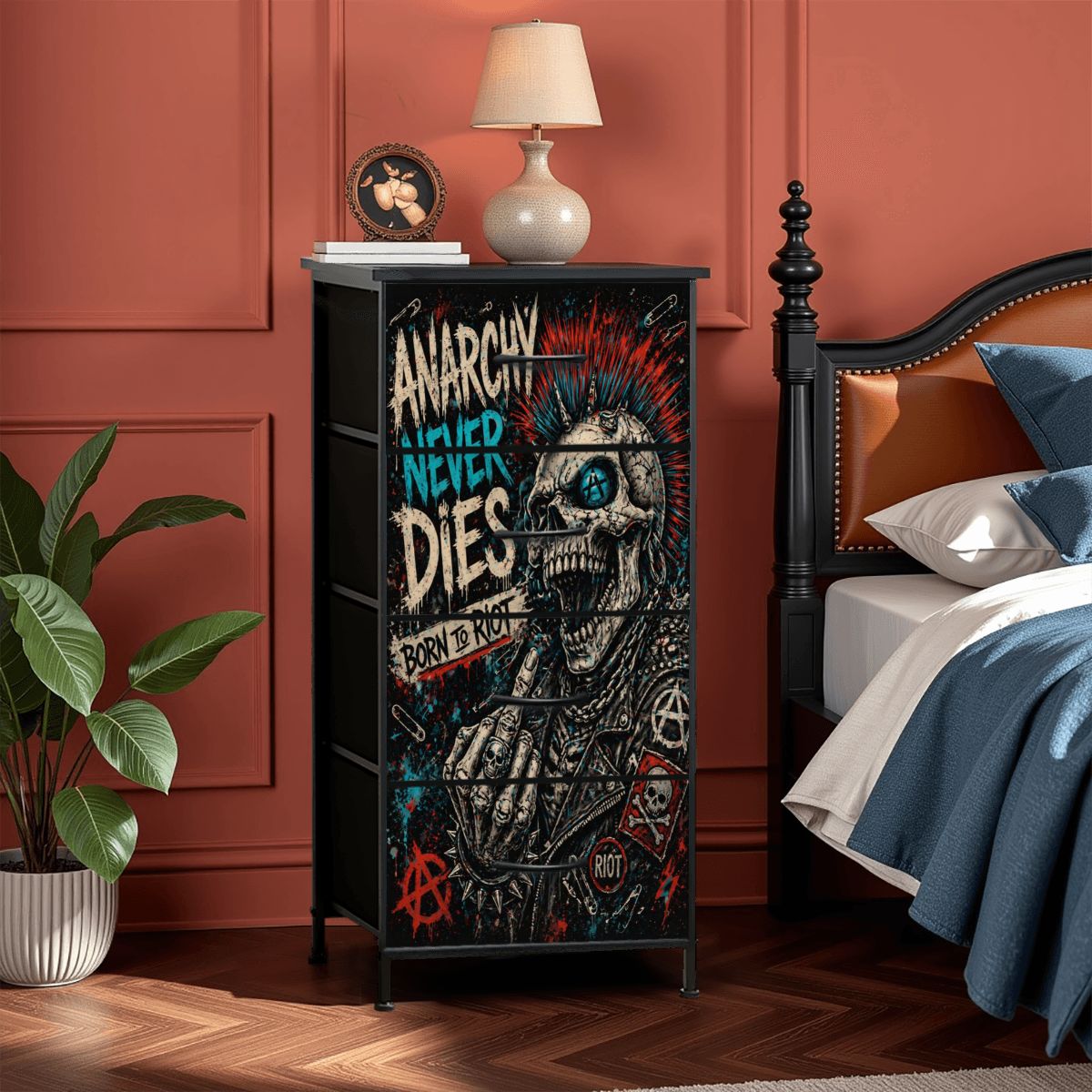 Punk Kommode Schubladenschrank ANARCHY NEVER DIES Designer Möbel, Born To Riot Dresser