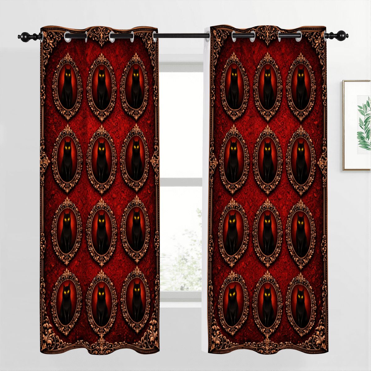 Gothic Vorhang Set, Blackout Curtains Gardinen, rote Barock Verdunkelungsvorhänge, Dark Decor