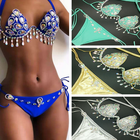 Muschibitch Crystal Luxe Bikini – Damen Strass Bikini Set mit Tropfenanhängern