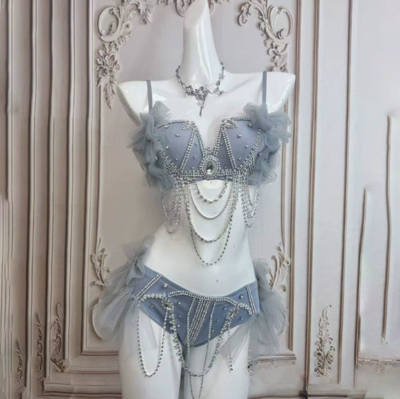 Muschibitch Exklusive Strass Bikini Set Damen Showgirl Luxus Glamour Outfit