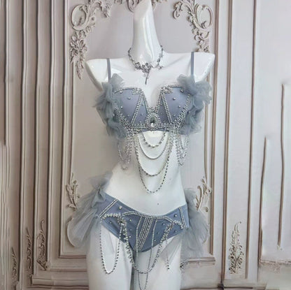 Muschibitch Exklusive Strass Bikini Set Damen Showgirl Luxus Glamour Outfit