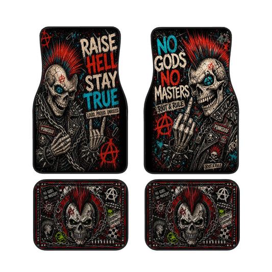 Punk Auto Fußmatten, Punkgraf Automatten Set NO GODS NO MASTERS Fußmatten, 4-teiliges Car Mat Set