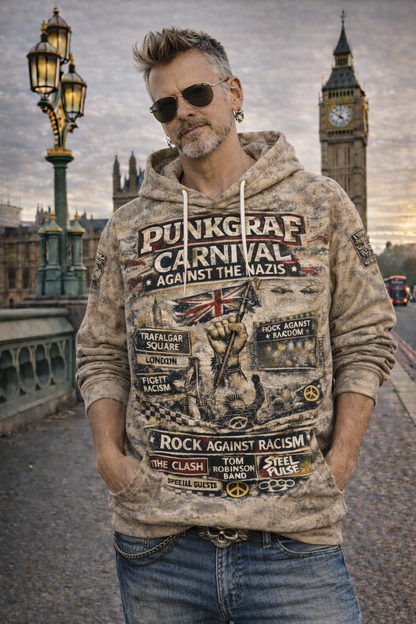London 1978 Punk Rock Hoodie, Carnival Against the Nazis – Rock Against Racism Trafalgar Square Victoria Park, Punk Reggae Unity, No Pasaran