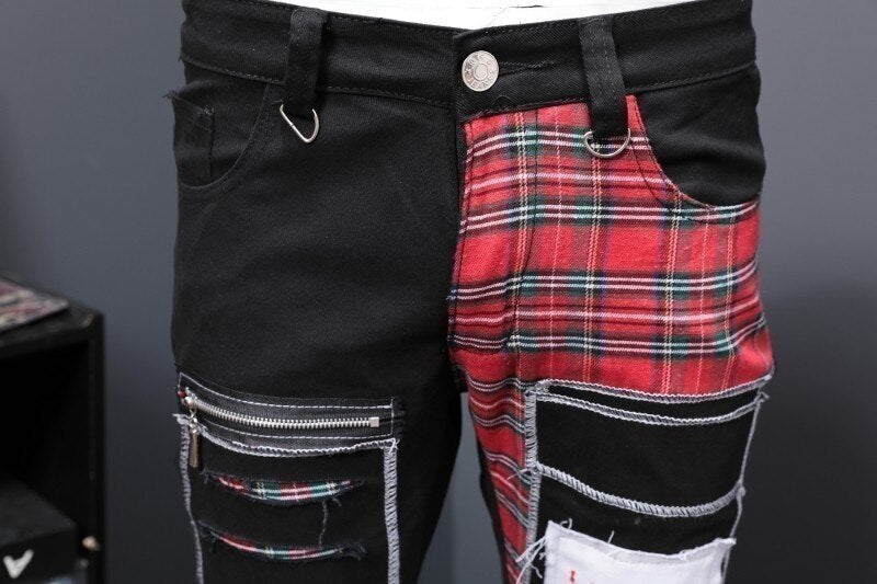 Punkgraf Patch Punk Hose Herren – Karierte Punk Jeans Streetwear
