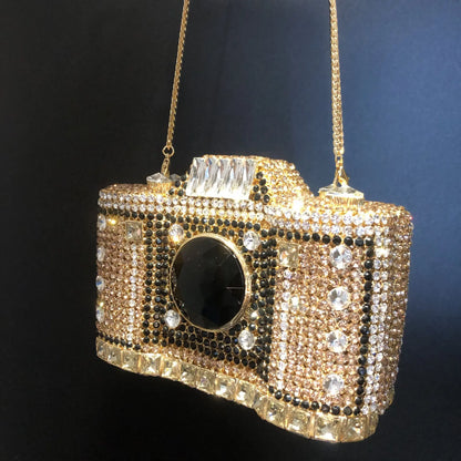 Muschibitch Crystal Camera Clutch – Luxury Rhinestone Designer Evening Bag