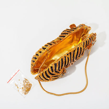 Muschibitch Crystal Tiger Clutch – Luxury Rhinestone Designer Evening Bag