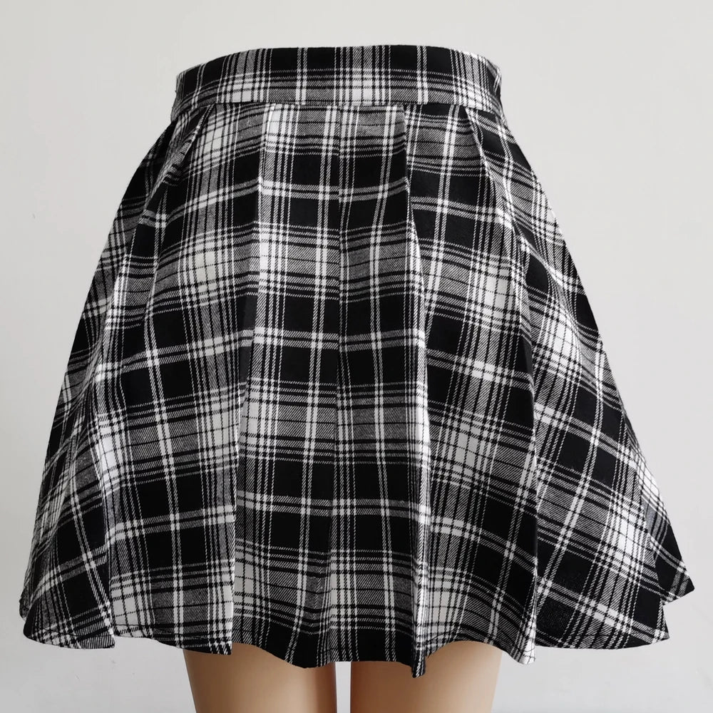 Punkgräfin Karierter Minirock Damen – Gothic Plaid Rock mit Riemen