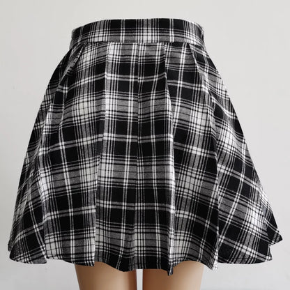 Punkgräfin Karierter Minirock Damen – Gothic Plaid Rock mit Riemen