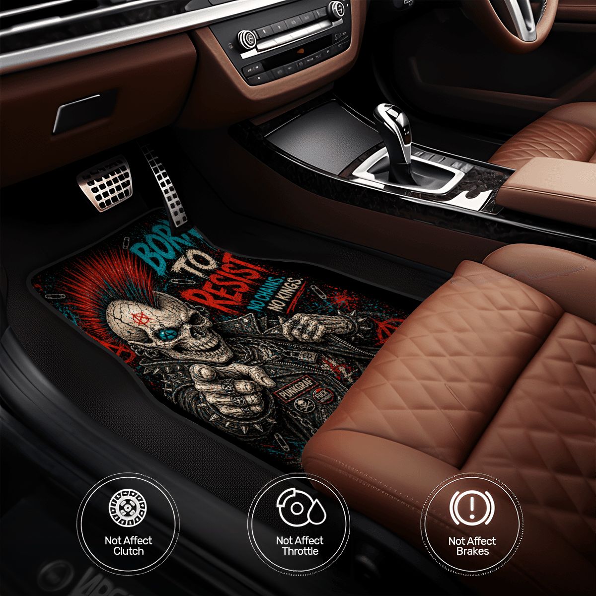 Punk Auto Fußmatten, Punkgraf Automatten Set, Gothic Auto Deko, No Future Fußmatten, 4-teiliges Car Mat Set