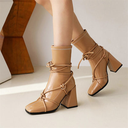 Punkgräfin Gladiator Boots Damen – Punk Designer Ankle Boots mit Blockabsatz