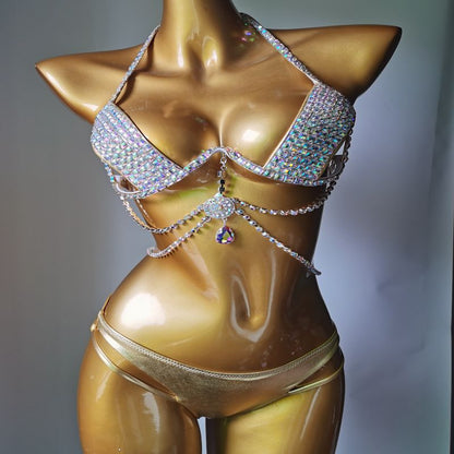 Muschibitch Strass Bikini Damen mit Hard Cup & Tassel Glam Set