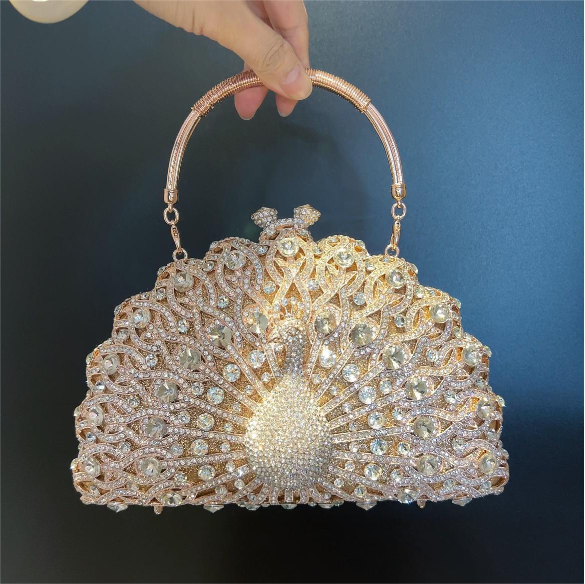 Muschibitch Peacock Crystal Clutch – Luxury Rhinestone Evening Bag Designer
