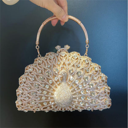 Muschibitch Peacock Crystal Clutch – Luxury Rhinestone Evening Bag Designer