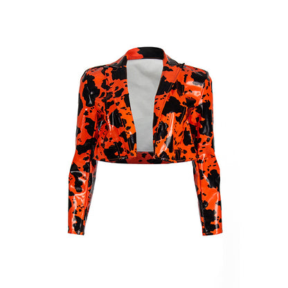 Muschibitch Cow Print Crop Blazer Damenjacke aus veganem Leder