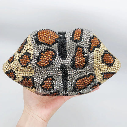 Punkgräfin Kristall Lippen Clutch Tasche - Luxus Designer Abendtasche