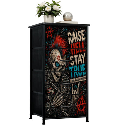 Punk Kommode Schubladenschrank, RAISE HELL STAY TRUE Designer Möbel, Rebellischer Dresser