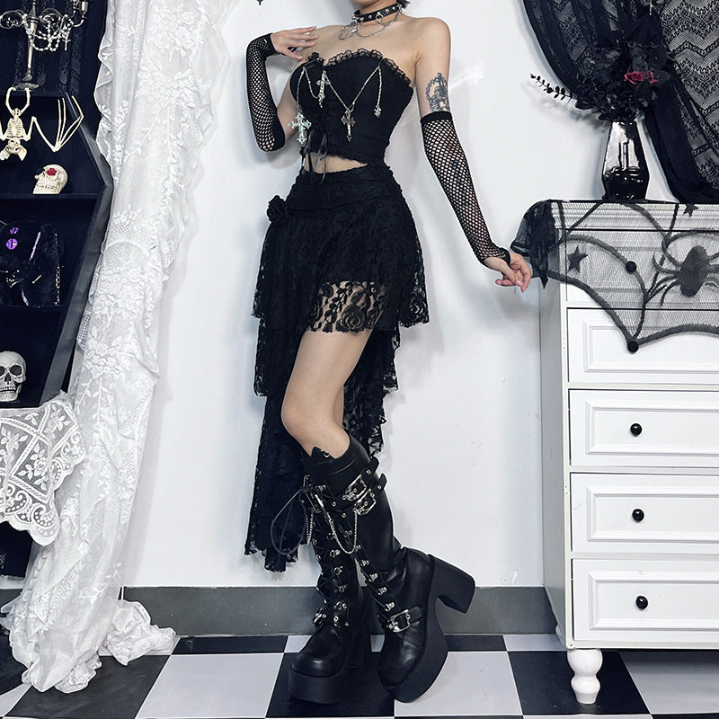 Gothicbro Gothic Korsett Top – Dark Cross Chain Lace Bustier