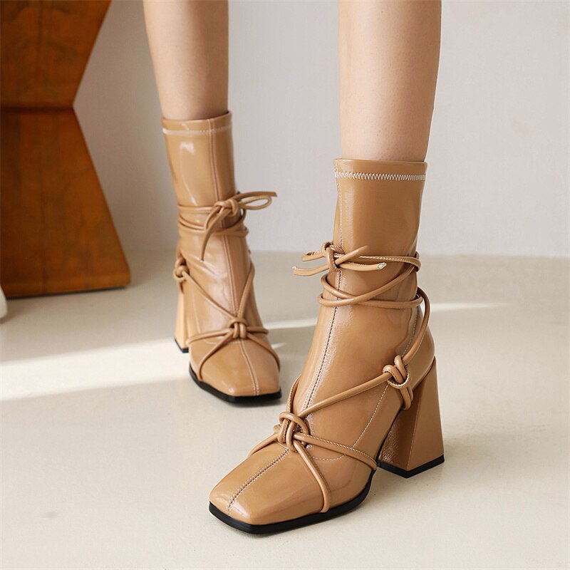 Punkgräfin Gladiator Boots Damen – Punk Designer Ankle Boots mit Blockabsatz