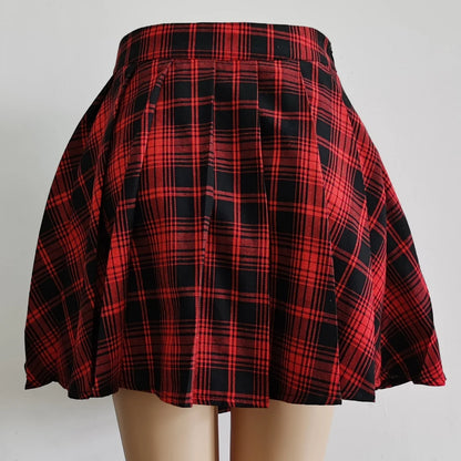 Punkgräfin Karierter Minirock Damen – Gothic Plaid Rock mit Riemen