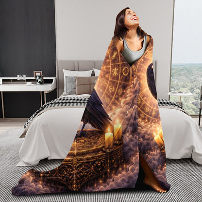 Gothicbro Kuscheldecke „Rabenorakel“ – Mystische Flanelldecke im Gothic-Stil