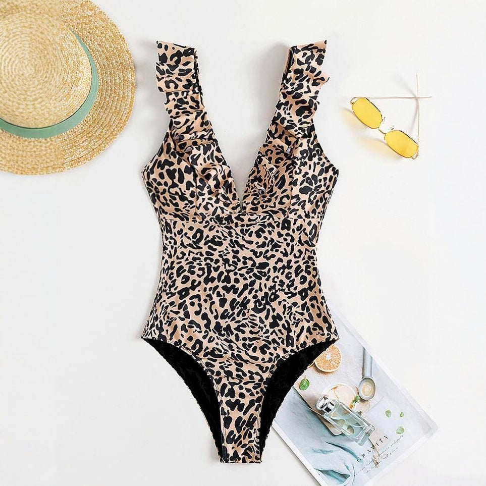 Muschibitch Leopard American Style  Badeanzug mit Volants figurformend