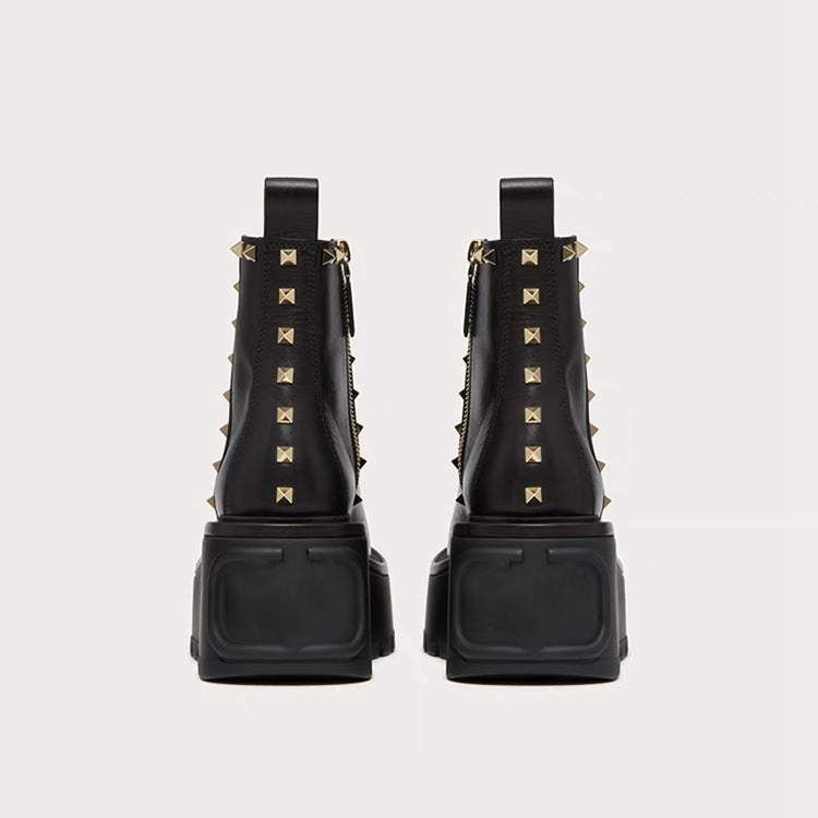 Punkgräfin Nieten Platform Boots – Gothic Punk Leder Stiefeletten Damen