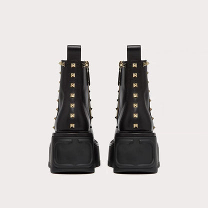 Punkgräfin Nieten Platform Boots – Gothic Punk Leder Stiefeletten Damen