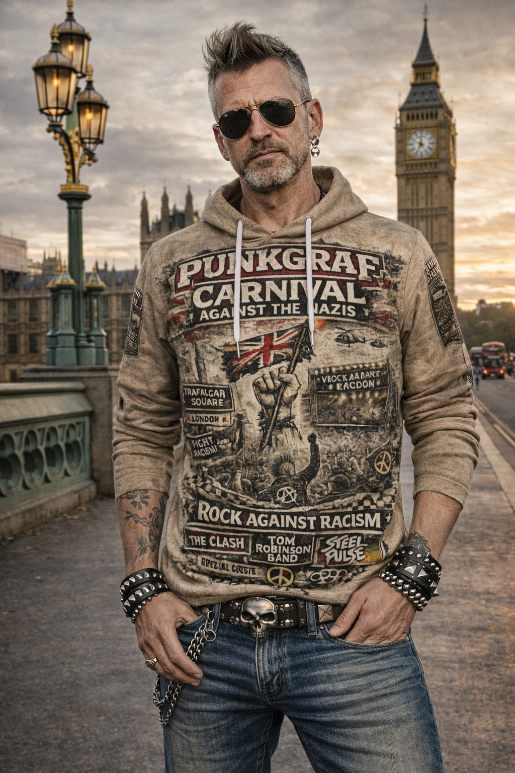 London 1978 Punk Rock Hoodie, Carnival Against the Nazis – Rock Against Racism Trafalgar Square Victoria Park, Punk Reggae Unity, No Pasaran