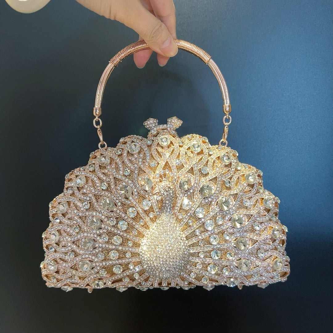 Muschibitch Peacock Crystal Clutch – Luxury Rhinestone Evening Bag Designer