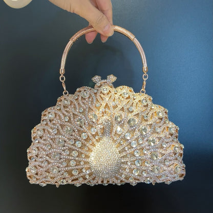 Muschibitch Peacock Crystal Clutch – Luxury Rhinestone Evening Bag Designer