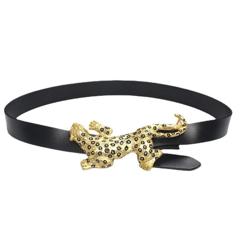 Muschibitch Leopard Buckle Leder Gürtel – Designer Fashion Belt