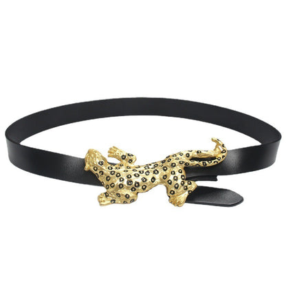 Muschibitch Leopard Buckle Leder Gürtel – Designer Fashion Belt