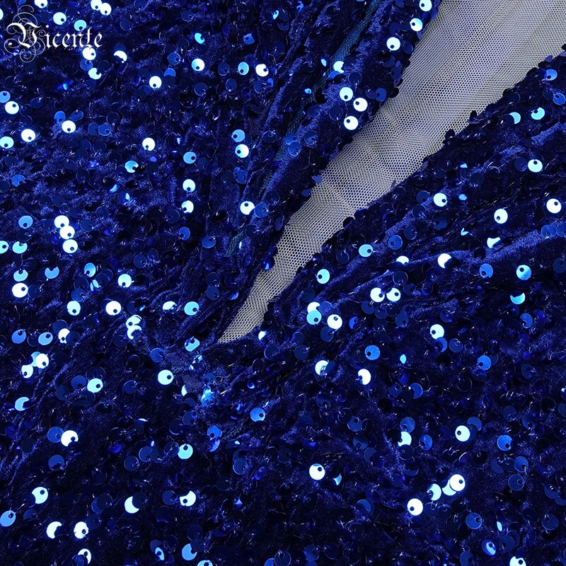 Muschibitch Blaues Pailletten Minikleid – Deep V Glamour Party Dress