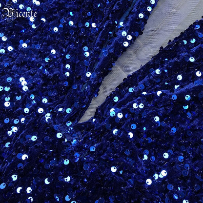 Muschibitch Blaues Pailletten Minikleid – Deep V Glamour Party Dress