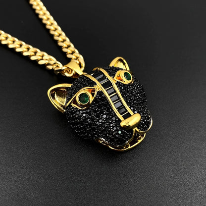 Muschibitch Leopard Head Pendant Necklace – Hip Hop Luxus Gold Kette