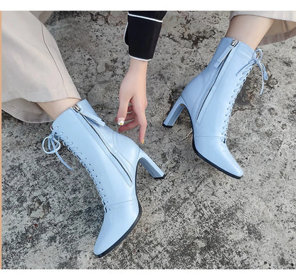 Punkgräfin Lace-Up High Heel Stiefeletten – Gothic Damen Ankle Boots mit Schnürung