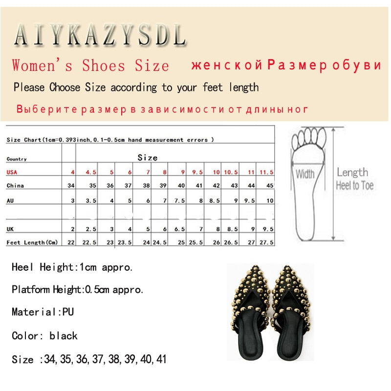 Punkgräfin Nieten Mules – Punk Designer Flats mit Gold Studs