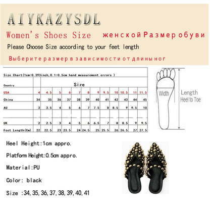 Punkgräfin Nieten Mules – Punk Designer Flats mit Gold Studs