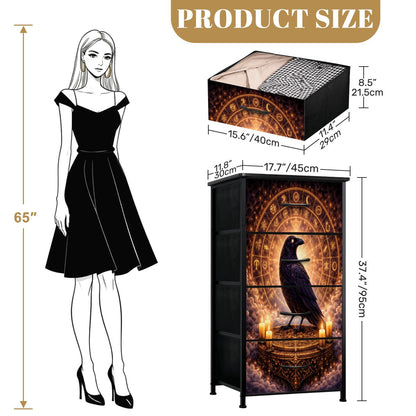 Gothic Kommode Schrank mit Raben auf keltischen Altar und Runen, 4 Schubladen Möbel Dark Aesthetic Stil