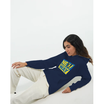 New Way Hoodie Blau/Gelb, Punk Statement Minimal Streetwear von Punkgraf