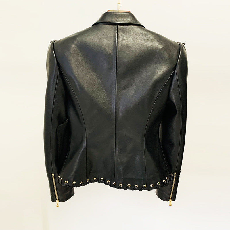 Punkgräfin Lace-Up Lederblazer – Designer Faux Leather Jacket