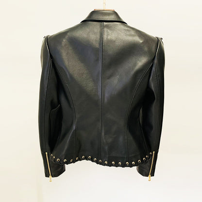Punkgräfin Lace-Up Lederblazer – Designer Faux Leather Jacket