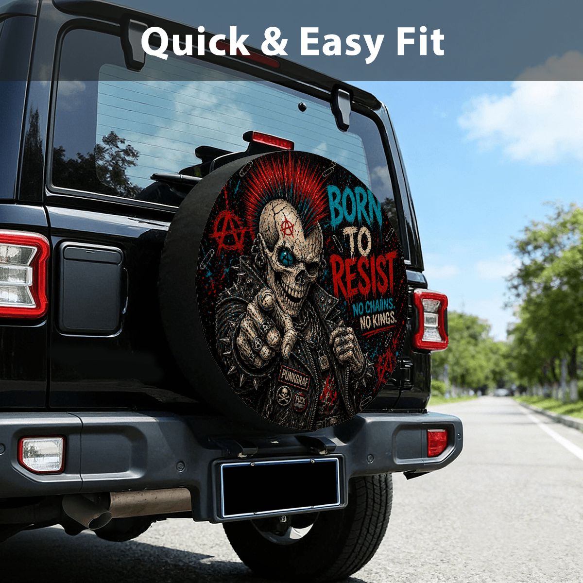 Punkgraf Reserveradabdeckung Offroad SUV Ersatzrad Cover mit Punk Skull Motiv Reifenabdeckung