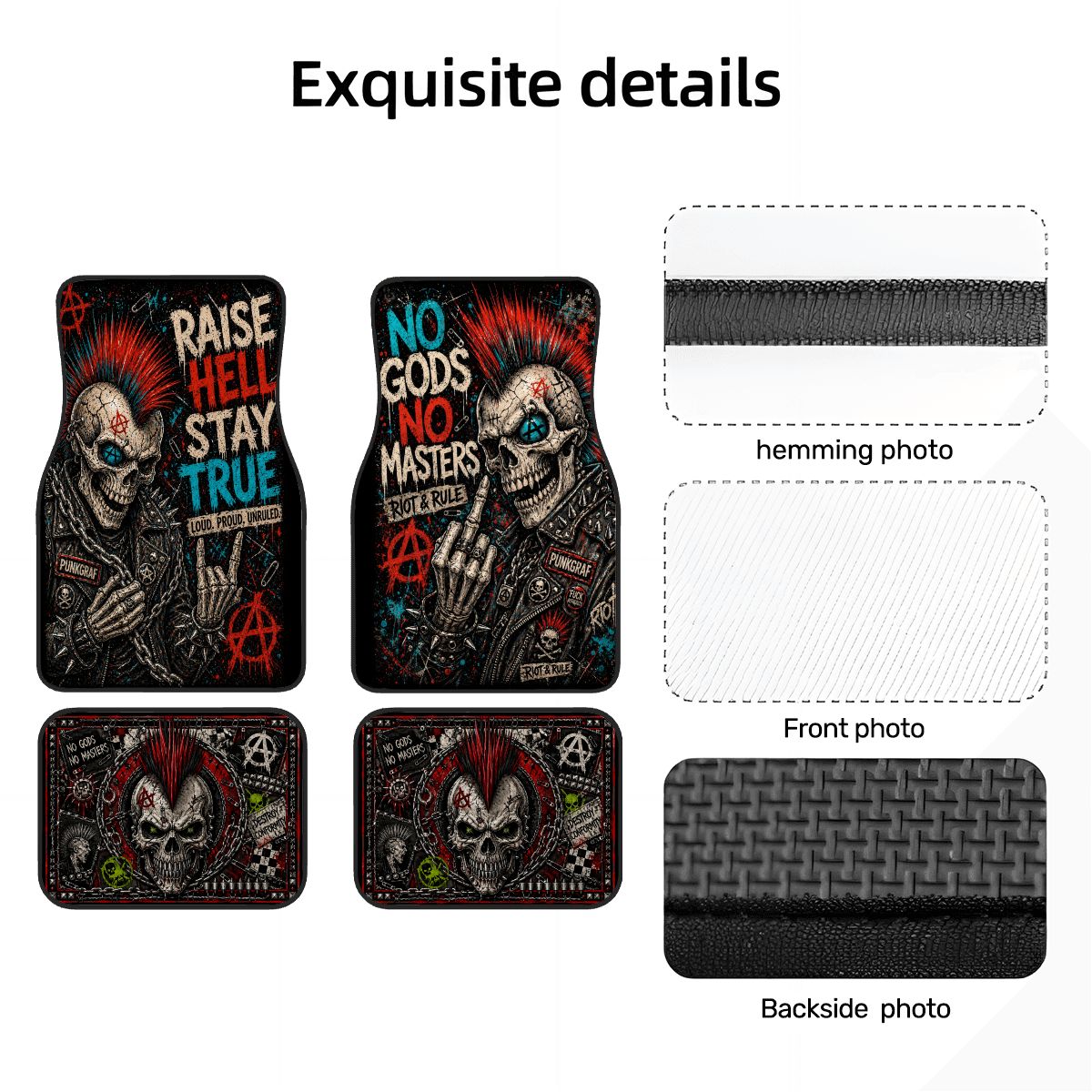 Punk Auto Fußmatten, Punkgraf Automatten Set NO GODS NO MASTERS Fußmatten, 4-teiliges Car Mat Set